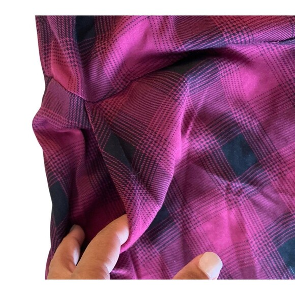 Torrid Purple Black Plaid Rayon Long Sleeve Button Dress NWT Size 00 - Picture 10 of 12